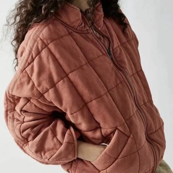FREE PEOPLE quilted jacket, women's size L , cherry cola color - Picture 1 of 6